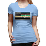 Women's Casual T-shirt Thin Red Blue Green Yellow Gold Line Flag Thin Line EMS Comfy O-Neck Short Sleeve Tops