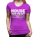 Women's Casual T-shirt House Music All Life Long Music Techno Flowy O-Neck Short Sleeve Shirts