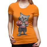 Novelty T Shirt for Women BOXING CAT Flowy Round Neck Short Sleeve Tee