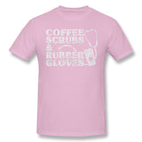 Cotton T Shirt for Men Coffee Scrubs & Rubber Gloves Comfortable Round Neck Short Sleeves Shirt