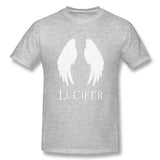 Cotton T Shirt for Men Lucifer Style Crew Neck Short Sleeves Shirt
