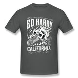 Men's Graphic T Shirt Ed-Hardy-SkullCycle-Flames-Black-White-Unisex Cool Crew Neck Short Sleeves Blouse Tops