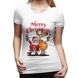 Novelty T Shirt for Women Merry Christmas - Santa Claus And His Reindeer Comfy Round Neck Short Sleeve Tops