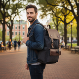 Canvas Backpack Vintage Daypack for Men Women Casual Rucksack 15 inch Laptop Schoolbag College Bookbag Hiking Camping Travel Bag