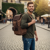 Canvas Backpack Vintage Daypack for Men Women Casual Rucksack 15 inch Laptop Schoolbag College Bookbag Hiking Camping Travel Bag