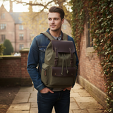 Canvas Backpack Vintage Daypack for Men Women Casual Rucksack 15 inch Laptop Schoolbag College Bookbag Hiking Camping Travel Bag