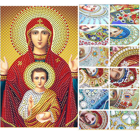 Diamond Painting DIY 5D Special Shape Rhinestones, Catholic Religion Virgin Mary Son of Jesus Drill Crystal Diamond Art Kits for Home Wall Decor STY