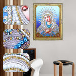 Diamond Painting DIY 5D Special Shape Rhinestones, Catholic Religion Virgin Mary Son of Jesus Drill Crystal Diamond Art Kits for Home Wall Decor