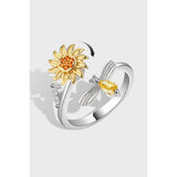 Sterling Silver Sunflower Rotating Ring with Diamonds Simple Versatile Popular Ring