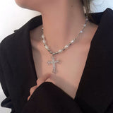 Hip Hop Diamond Cross Necklace Pearl Niche Hundred Matches