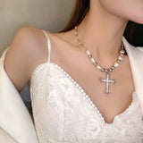 Hip Hop Diamond Cross Necklace Pearl Niche Hundred Matches