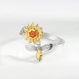 Sterling Silver Sunflower Rotating Ring with Diamonds Simple Versatile Popular Ring