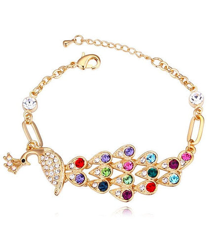 Fashion Colorful Peacock Bracelet Colorful Shiny Rhinestone Bracelet Accessories