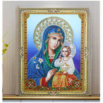 Diamond Painting DIY 5D Special Shape Rhinestones, Catholic Religion Virgin Mary Son of Jesus Drill Crystal Diamond Art Kits for Home Wall Decor