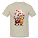 Men's Graphic T Shirt Merry Christmas - Santa Claus And His Reindeer Style Round Neck Short Sleeves Shirt