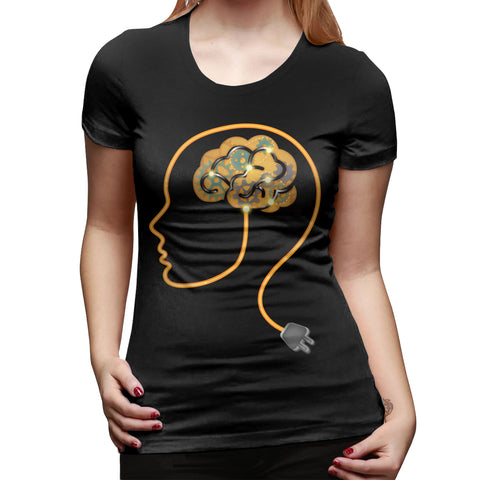 Novelty T Shirt for Women Charging Brain Neurofeedback Sexy O-Neck Short Sleeve Tee