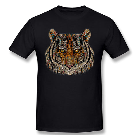 Cotton T Shirt for Men Tiger Head Metallizer Art Glass Style Crew Neck Short Sleeves Blouse Tops