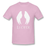 Cotton T Shirt for Men Lucifer Style Crew Neck Short Sleeves Shirt