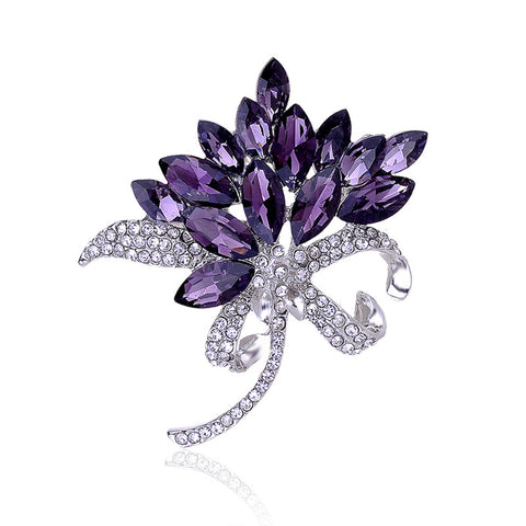 Women's Austrian Crystal Brooch Wedding Flower Leaf Bouquet Brooch