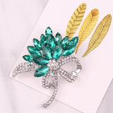 Women's Austrian Crystal Brooch Wedding Flower Leaf Bouquet Brooch