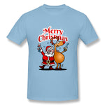 Men's Graphic T Shirt Merry Christmas - Santa Claus And His Reindeer Style Round Neck Short Sleeves Shirt