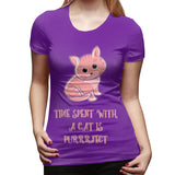 Women’s Cotton T Shirt Cute Kitty Cat Sexy Crew Neck Short Sleeve Tee