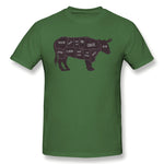 Cotton T Shirt for Men Primitive Butcher Shop Beef Cuts Chart Breathable O-Neck Short Sleeves Tee