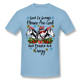 Men's Graphic T Shirt God Is Great Horses Are God And People Are Crazy Comfy Crew Neck Short Sleeves Tee