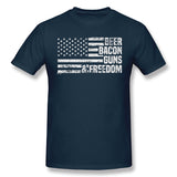 Mens Novelty T-Shirt Beer Bacon Guns & Freedom Comfortable Crew Neck Short Sleeves Tee