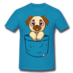 Cotton T Shirt for Men Pocket Cute Pug Comfy Crew Neck Short Sleeves Tees