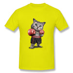 Mens Novelty T-Shirt BOXING CAT Comfy Round Neck Short Sleeves Blouse Tops