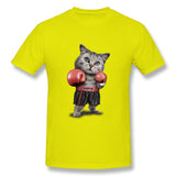 Mens Novelty T-Shirt BOXING CAT Comfy Round Neck Short Sleeves Blouse Tops