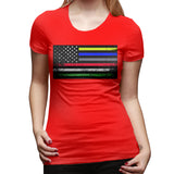 Novelty T Shirt for Women The First Responder Heritage Flag Flowy Round Neck Short Sleeve Shirts