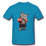 Mens Novelty T-Shirt BOXING CAT Comfy Round Neck Short Sleeves Blouse Tops