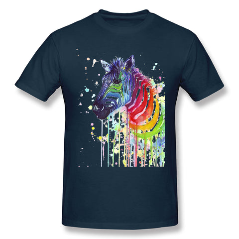 Mens Novelty T-Shirt Rainbow Zebra Cool O-Neck Short Sleeves Tee