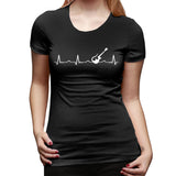 Women’s T-shirt Guitar Heartbeat Summer Round Neck Short Sleeve Shirts