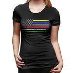 Novelty T Shirt for Women The First Responder Heritage Flag Flowy Round Neck Short Sleeve Shirts