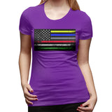 Novelty T Shirt for Women The First Responder Heritage Flag Flowy Round Neck Short Sleeve Shirts