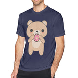 Mens Novelty T-Shirt Cute Kawaii Bear Eating A Donut Comfortable Round Neck Short Sleeves Tee