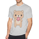 Mens Novelty T-Shirt Cute Kawaii Bear Eating A Donut Comfortable Round Neck Short Sleeves Tee