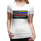 Novelty T Shirt for Women The First Responder Heritage Flag Flowy Round Neck Short Sleeve Shirts