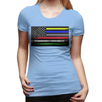 Novelty T Shirt for Women The First Responder Heritage Flag Flowy Round Neck Short Sleeve Shirts