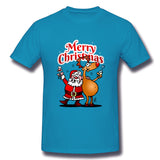 Men's Graphic T Shirt Merry Christmas - Santa Claus And His Reindeer Style Round Neck Short Sleeves Shirt