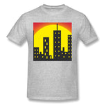 Mens Novelty T-Shirt Skyline City Building Sunset Comfortable Crew Neck Short Sleeves Tees