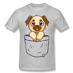 Cotton T Shirt for Men Pocket Cute Pug Comfy Crew Neck Short Sleeves Tees