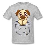 Cotton T Shirt for Men Pocket Cute Pug Comfy Crew Neck Short Sleeves Tees