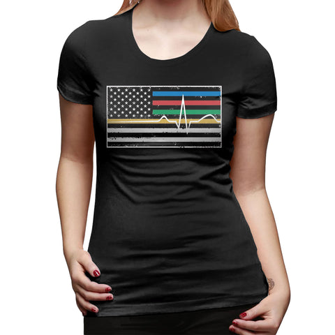 Women's Casual T-shirt Thin Red Blue Green Yellow Gold Line Flag Thin Line EMS Comfy O-Neck Short Sleeve Tops