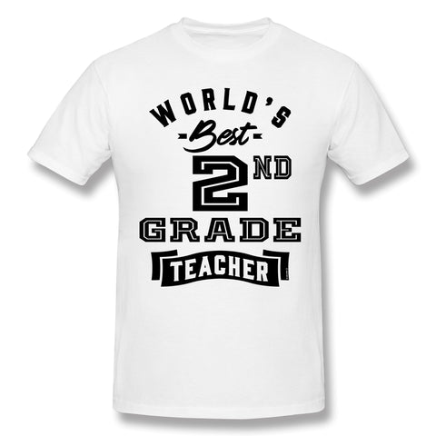 Mens Novelty T-Shirt World's Best 2nd Grade Teacher Breathable O-Neck Short Sleeves Shirt