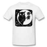 Mens Novelty T-Shirt Owl Moon Bird Autumn Halloween Cool Round Neck Short Sleeves Shirt