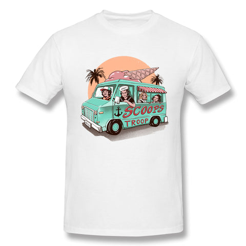 Men's Casual T-shirt Scoops Troop Ice Cream Truck Comfy Crew Neck Short Sleeves Tee